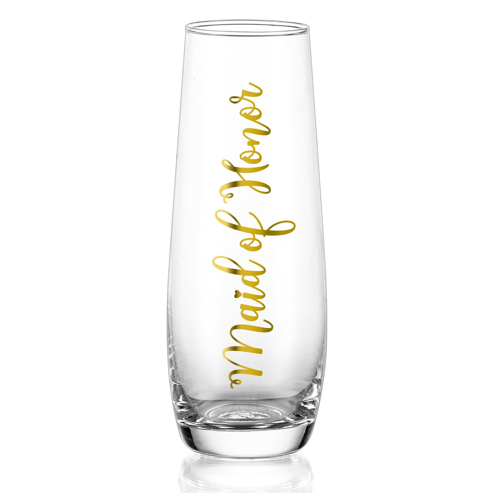 Copas de champán sin tallo NUPTIO para damas de honor y bodas con relieve dorado