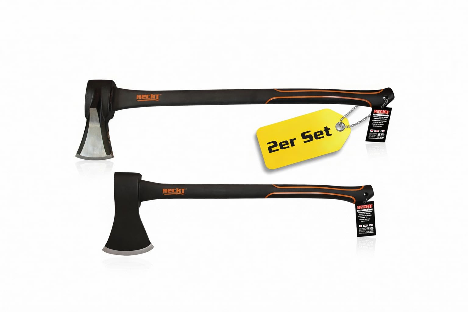 HECHT Axt Set 2-teilig 55 cm 1500 g und 63 cm 2000 g | Universalaxt und Spaltaxt mit Fiberglas-Stiel, Holzbeil und Spaltbeil zum Holzspalten, für Forst, Outdoor und Camping