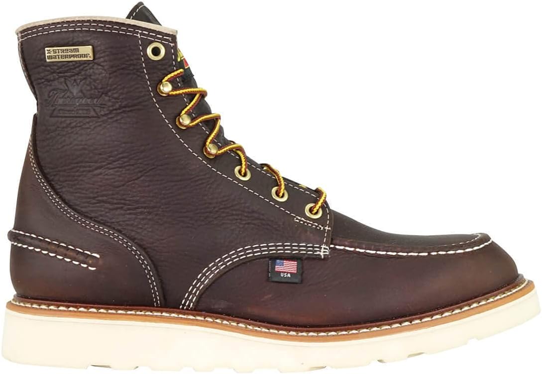 Thorogood 1957 Series 6” Waterproof Moc Toe Work Boots for Men - Soft Toe, Full-Grain Leather with Slip-Resistant Wedge Outsole and Shock-Absorbing Footbed