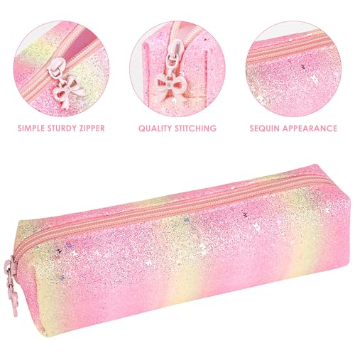 Image of Pencil Pouch Glitter, Pencil Case, Portable Pen Bag with Zipper, Storage Bag, Travel Accessories Bags, Makeup Brush Holder, for Study and Daily Work (1Pcs Pink yellow)