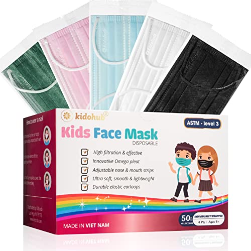 Kidohub SAWRSZV4437WEYKQ Fda Registered Astm Level 3, Kids 4 Ply Individually Wrapped Disposable Medical Face Mask cover