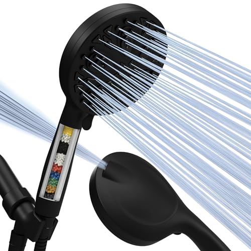 SparkPod 10-Mode Handheld Shower Head with Filter - 5" High Pressure Filtered Shower Head with Touch-to-Clean Nozzles, Built-In Power Jet, Stainless Steel 6ft Hose & Bracket (Polished Chrome