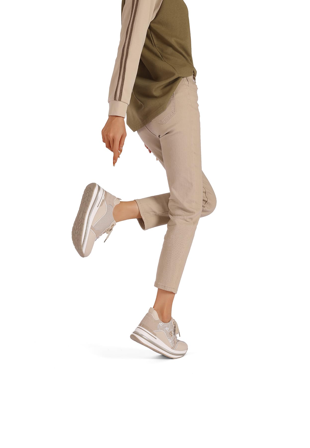 QUEEN HELENA Sneakers in Vera Pelle con Zeppa Scarpe da Ginnastica Casual Donna QH9012