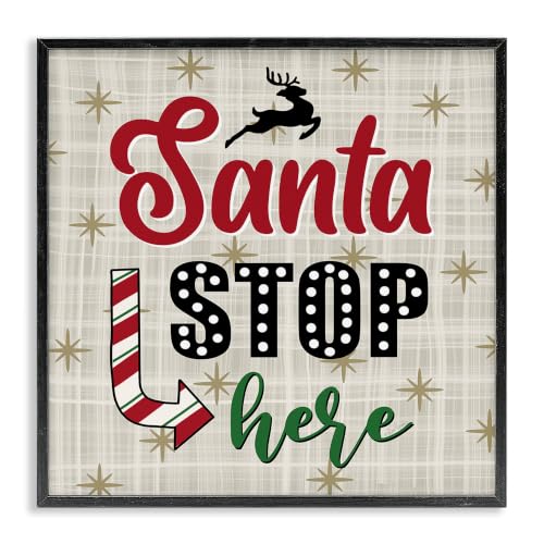 Retro Holiday Plaid Christmas Sign, 17 x 17 Inch Framed Giclée Print