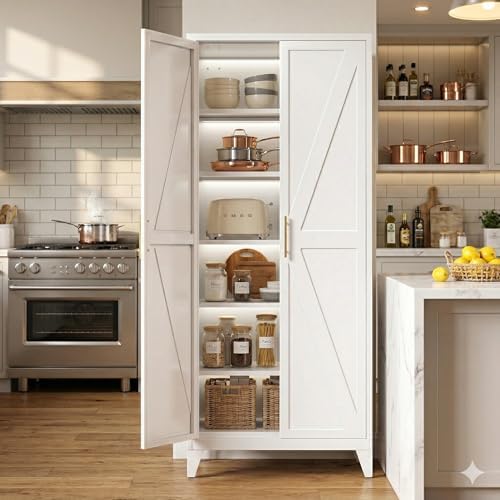 75" Tall Kitchen Pantry Cabinet with 5 Adjustable Shelves, Metal ...