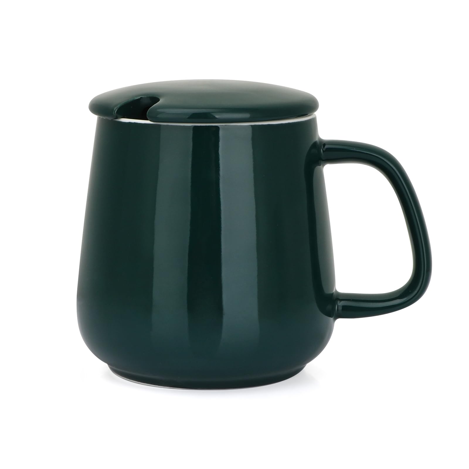 VOBAGA 15oz Ceramic Coffee Mug with Lid and Flat-Bottom Morning Coffee Mug for Daily Use Warming Coffee Tea
