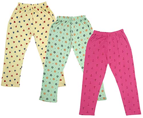 Image of IndiWeaves Girls Printed Cotton Capri Pants for Summer (Magenta,Green,Yellow, 10-11 Years) Pack of 3