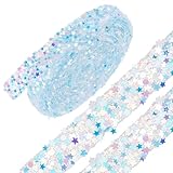 PLIGREAT 5 m Selbstklebender Strass Diamant Aufkleber 15mm Breites Seeblaues Pailletten Stern Kristallband Aufkleber Multifunktionales Edelsteinband Für Kleidung Telefon Tasse DIY Bastelarbeiten