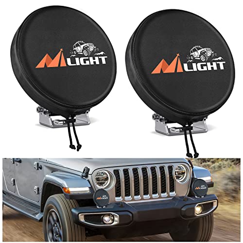 Nilight 7 Inch Round Offroad Driving Pod Light Cover 7.25 In Diameter Black Leather Protective Cover for Auxiliary Ditch Fog Bumper Headlight on Jeep Truck SUV ATV UTV Tractor