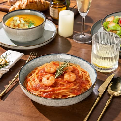 GBHOME 24 Pieces Double Bowls Ceramic Dinnerware Sets for 6, Stoneware Plates and Bowls Set with Reactive Glaze, Scratch Resistant Stoneware Dishes Set, Dishwasher & Microwave Safe - Image 7