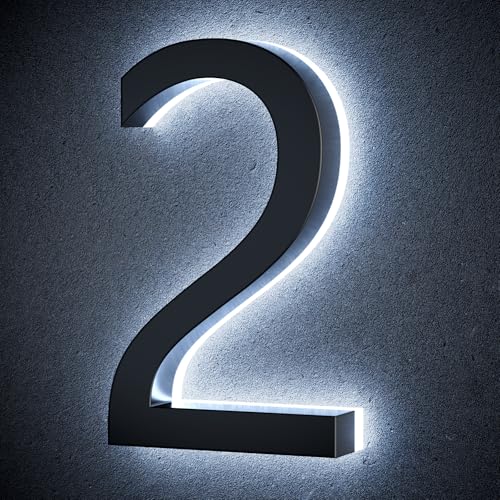 Numéros de maison rétroéclairés 22,9 cm en acier inoxydable LED pour plaque d'adresse extérieure