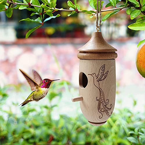 Hummingbird Nest, Wooden Hummingbird House for Outside Hanging,Hummingbird Nest for Wren Swallow Sparrow Hummingbird Finch Bird House for Garden Outdoor Home Decoration (Style B)