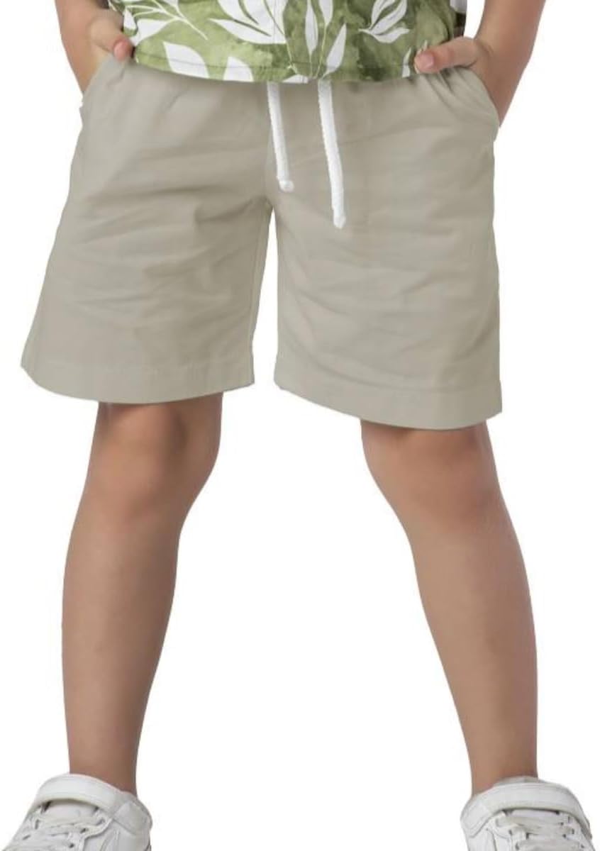 Bermuda Infantil Menino Sarja Bege Basic Casual Elástico