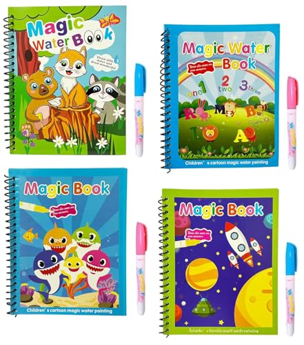 Amitasha 4Pc Water Coloring Books for Kids, Water Painting Drawing Book for Toddlers 2-10 Year Boys Girls Educational Gifts