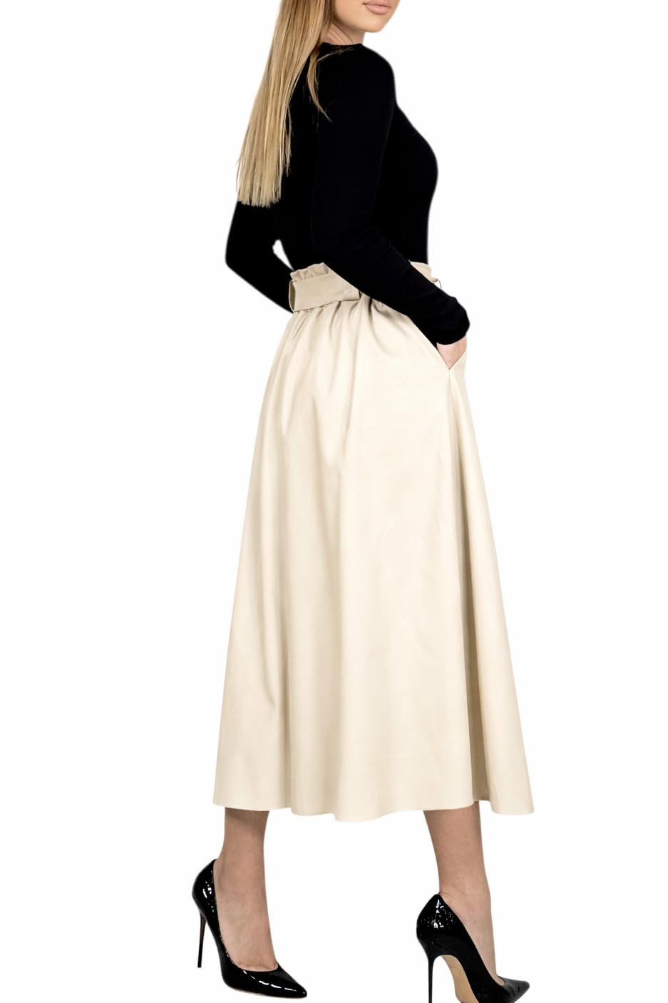 Mississhop Donna A-line Gonna con cintura - ecopelle