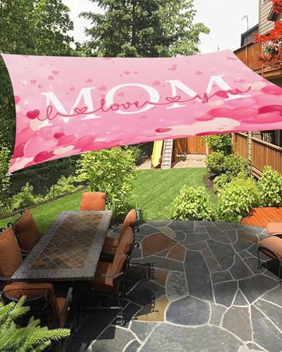 Boanket Sun Shade Sail 14' x 18', Mother's Day Large Heavy Duty Outdoor Shades Sun Screen, Pink Ombre Love Heart Shade Cloth for Patio Deck Terrace Garden Lawns Beach Backyard