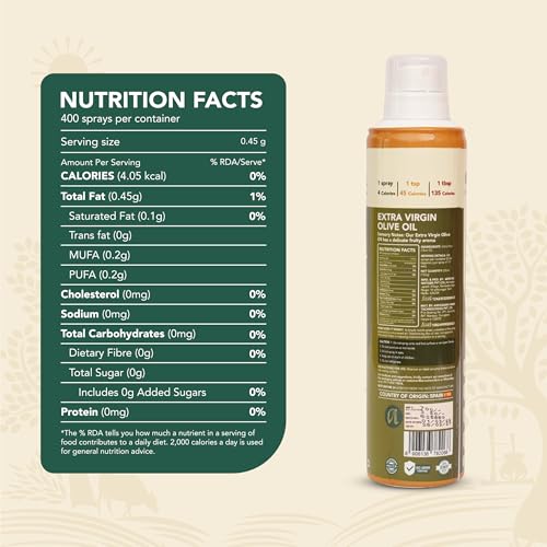 Image of Anveshan Extra Virgin Olive Oil Cooking Spray - 200ml | Extra Virgin, Cold Pressed, Natural; Cook Healthy with 10X LESS Oil | Ideal for Dressing, Baking, Air-Frying | Good for Skin, Hair & Massage