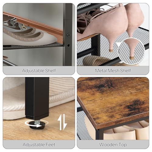 Image of HOOBRO Shoe Rack for Entryway, 6-Tier Shoe Organizer with Adjustable Mesh Shelves, 18-24 Pairs of Shoes, Spacious Floor Mount, Metal, Industrial, Shoe Shelf for Closet, Rustic Brown BF60XJ01