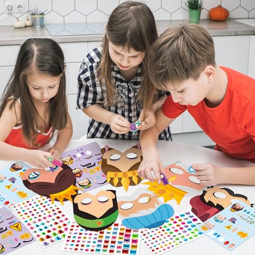WATINC 36Pcs Purim Day DIY Mask Craft Kits, Make Your Own Holiday Purim Story Character Masks for Kids, Jewish Party Costume Gifts School Home Role Play Cosplay Activities Favors Supplies Decorations - Thumbnail 4