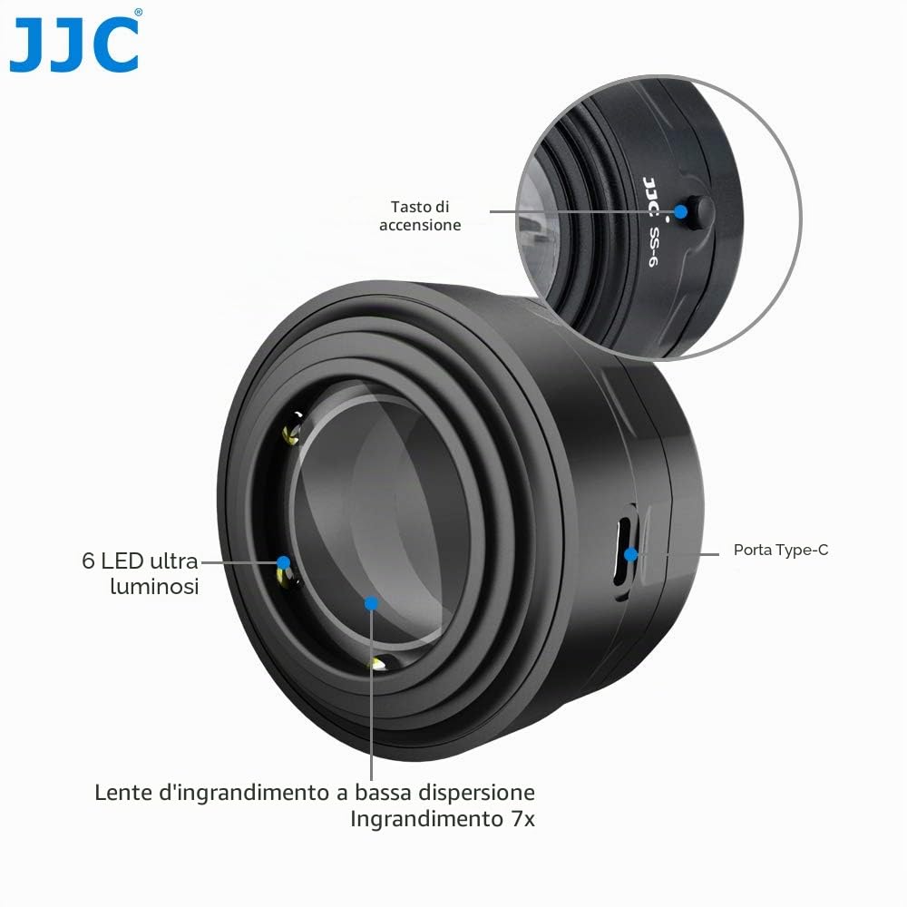 JJC Universale Lente di Ingrandimento con 7x e 6 LED Ultra-luminosi per Fotocamere DSLR/Mirrorless