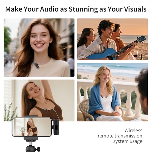 Image of Wireless Microphone for iPhone iPad and Android Phone, 2 Pack Wireless Lavalier Lapel Mic with Noise Reduction, Plug and Play Mini Microphone for Video Recording Interview Podcast YouTube TikTok Vlog