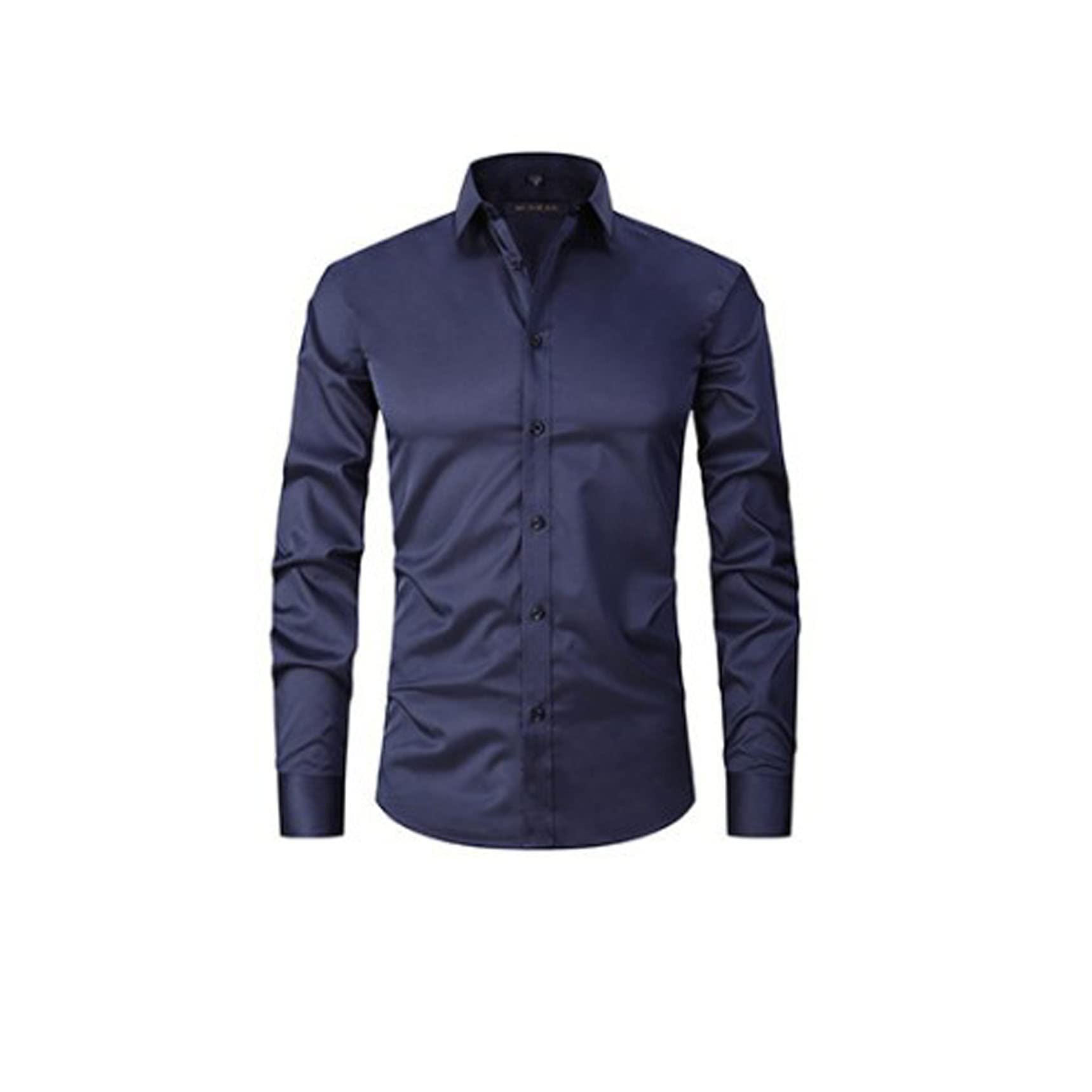 MNSFAMens Dress Shirts Wrinkle Free Regular Fit Stretch Bamboo Button Down Shirt,Casual Business Formal Button Up Shirts (navy blue,L)