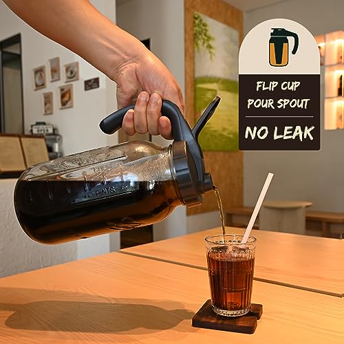 LIVEBAY Máquina de café gelado Cold Brew Mason, frasco de vidro de boca larga de 1,8 l com tampa de