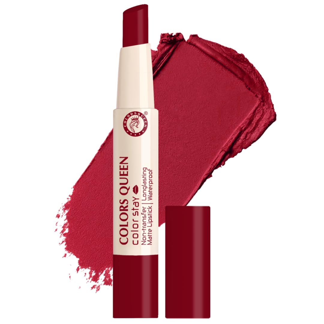 Colors Queen Color Stay Matte Lipstick | Highly Pigmented Ultra Matte Long Lasting Lipstick | One Stroke Application, Hydrating & Weightless Formula | Non Transfer Lipstick for Women (Bridal Maroon, 2.1g)-image-44