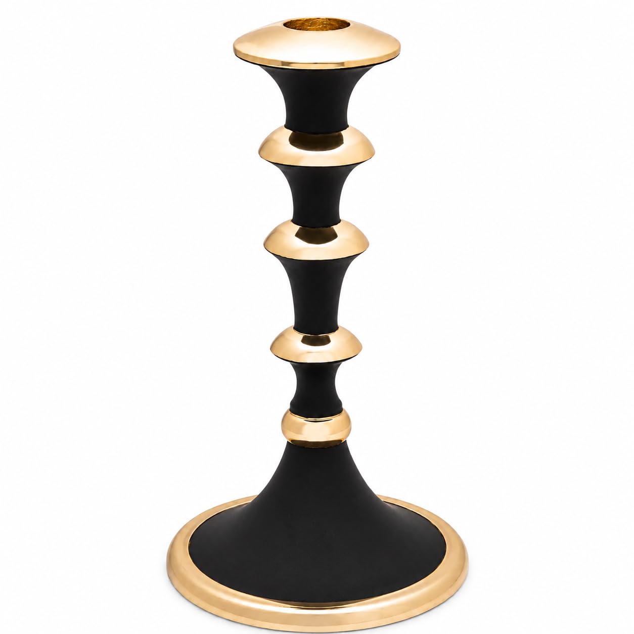 Classic Touch Decorium Black and Gold Taper Candlestick Holder, 12.25" Modern Metal Candle Stand for Dining Table, Mantel, Wedding & Home Decor