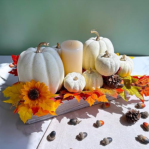 Image of Winlyn 7 Pcs Assorted Sizes Harvest Cream Artificial Pumpkins Faux Cream Pumpkins Foam Decorative Pumpkins for Fall Farmhouse Autumn Wedding Halloween Thanksgiving Rustic Harvest Table Centerpiece