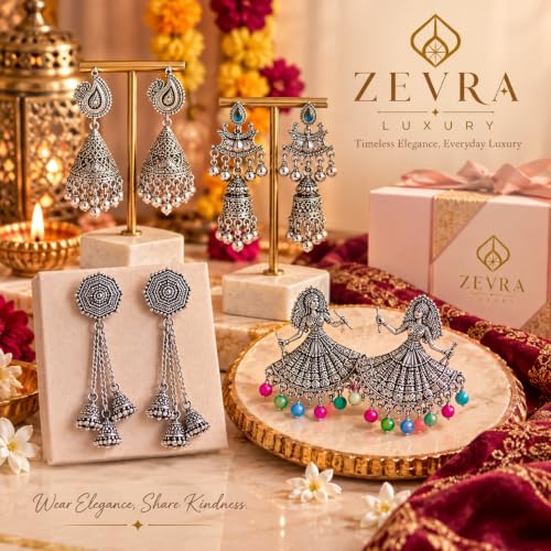 Image of Oxidised Desi-Vibes-jumka Earrings Combo Set for Women & Girls | 12 Pairs Traditional Boho Ethnic Earrings | Multicolour Beads & Pearl Drop Earrings | Indian Jewellery for Festive, Navratri & Ethnic Wear