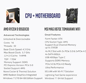 Micro Center AMD 9950X3D Processor with MSI MAG X870E Tomahawk Motherboard — photo 2 of 6