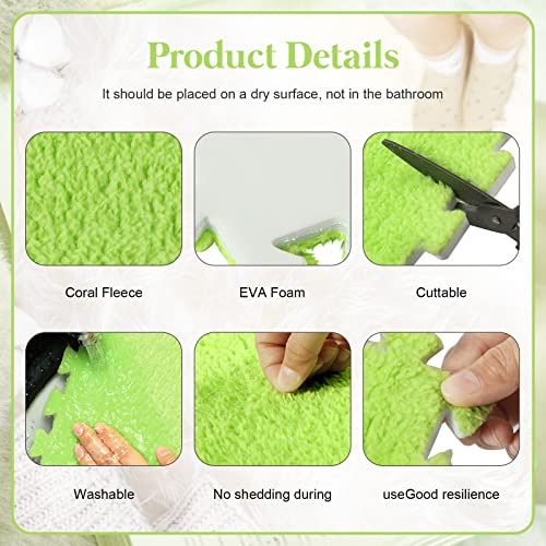 100 Tiles Interlocking Carpet Tiles Soft Fluffy Baby Play Mat Short Coral Fleece Foam Puzzle Floor Mats For Children Kids Toddler Play Area Home Bedroom Parlor (Green) #TOP2