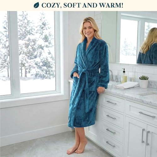 Image of PAVILIA Premium Womens Plush Soft Robe Fluffy, Warm, Fleece Sherpa Shaggy Bathrobe