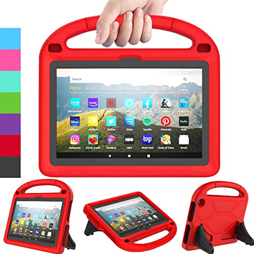 LEDNICEKER Kids Case for All-New Fire HD 8 & Plus 2022 - Lightweight Shockproof Handle with Stand Kid-Proof Case for Amazon Fire HD 8 inch Tablets (Latest 10th Generation 2022 Release)-Red