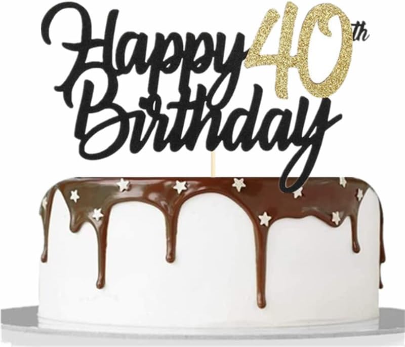 Happy 40th Birthday Cake Topper,1 PCS Cheers to 40 Years Birthday Cake Pick,Happy 40 Birthday Cake Decoration for 40th Birthday Party Decorations (Black 40th)