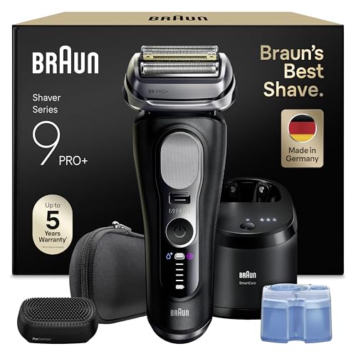 Braun Rasoir Electrique Homme Series 9+ PRO 9690CCE Noir, Etanche, Lames De Précision Ultra-Fines, Tondeuse Pro Trimmer Pour Bien Raser La Barbe, Coffret Avec Station De Nettoyage Et Tête PréRasage
