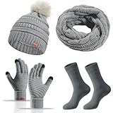 Paquet Inclus: L'ensemble idéal pour l'hiver comprend une écharpe d'hiver, un bonnet tricoté, une paire de gants et une paire de chaussettes épaisses. Ce sont des ensembles chauds, doux, à la mode, généreux et mignons qui conviennent à tous les vêtements d'hiver pour garder vos mains, vos pieds, votre cou, votre visage, votre menton, vos oreilles et votre tête au chaud et vous protéger du froid en hiver.
