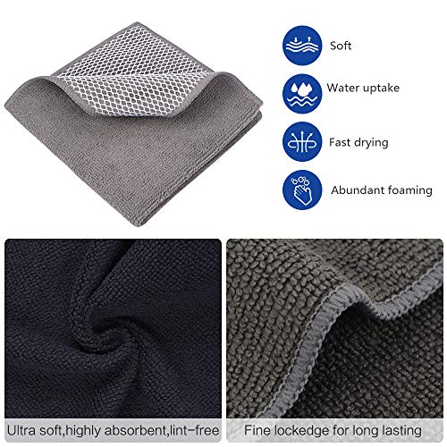 Sinland Microfiber Dish Cloth For Wshing Dishes Dish Washing Rags Best Kitchen Washcloth Cleaning Cloths Poly Scour Side 12Inchx12Inch 5 Color Assorted 10 Pack #TOP2
