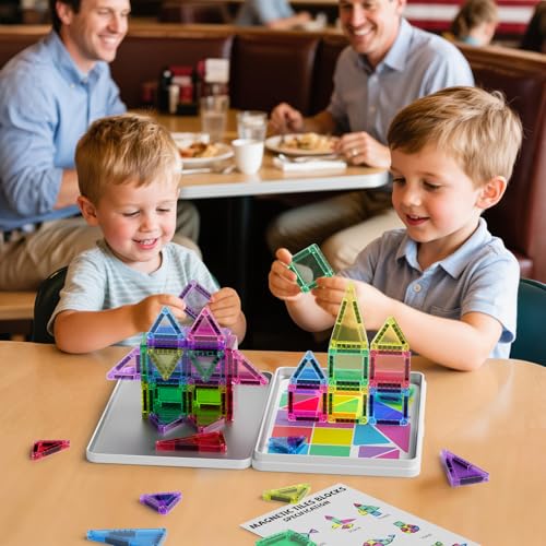Image of 42PCS Mini Magnetic Tiles Travel Set with Iron Storage Box - Portable STEM Building Blocks for Kids 3-8, Montessori Educational Magnet Toys for Airplane, Car Rides & On-The-Go Play