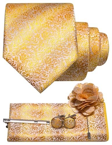 Image of JEMYGINS Mens Tie and Lapel Pin Necktie Pocket Square Cufflinks and Tie Clip Sets for Business Casual 5PCS