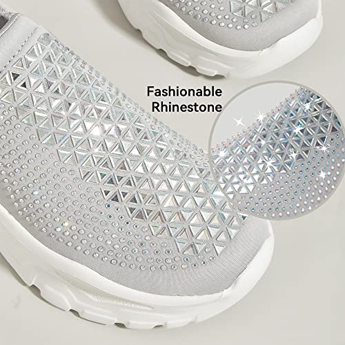 LUCKY STEP Women Slip On Rhinestone Sneaker Chunky Fashion Platform Sparkly Elastic Walking Shoes3