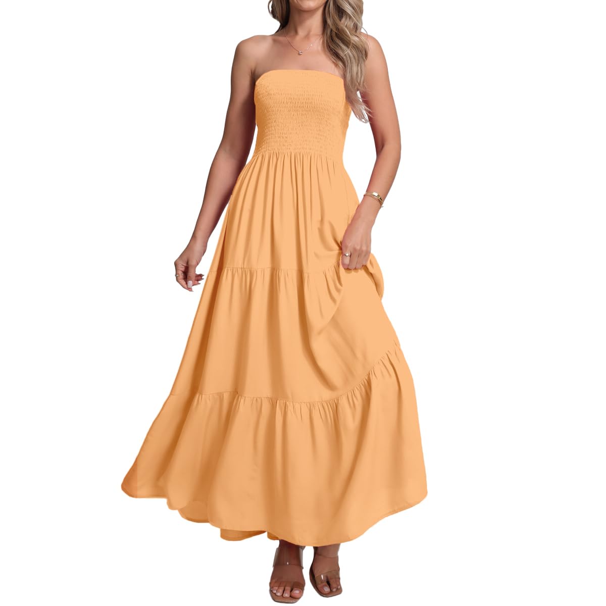 Women's Casual Off Shoulder Maxi Dress Strapless Tube Top Bohemian Beach Long Dresses 092