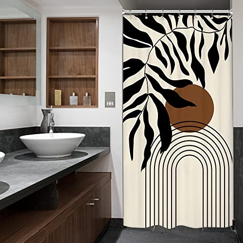 Image of Riyidecor Stall Small Abstract Matisse Leaves Dorm Shower Curtain 36x72 Inch Boho Mid Century Half Size Minimalist Modern Geometric RV Single Narrow Decor Fabric Bathroom Set Polyester Waterproof