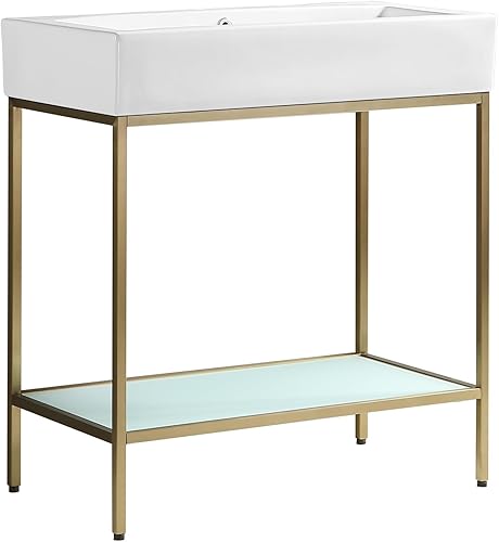 Miniatura 8 de Swiss Madison Pierre 32 Individual, independiente, estante abierto, marco de metal dorado tocador de baño