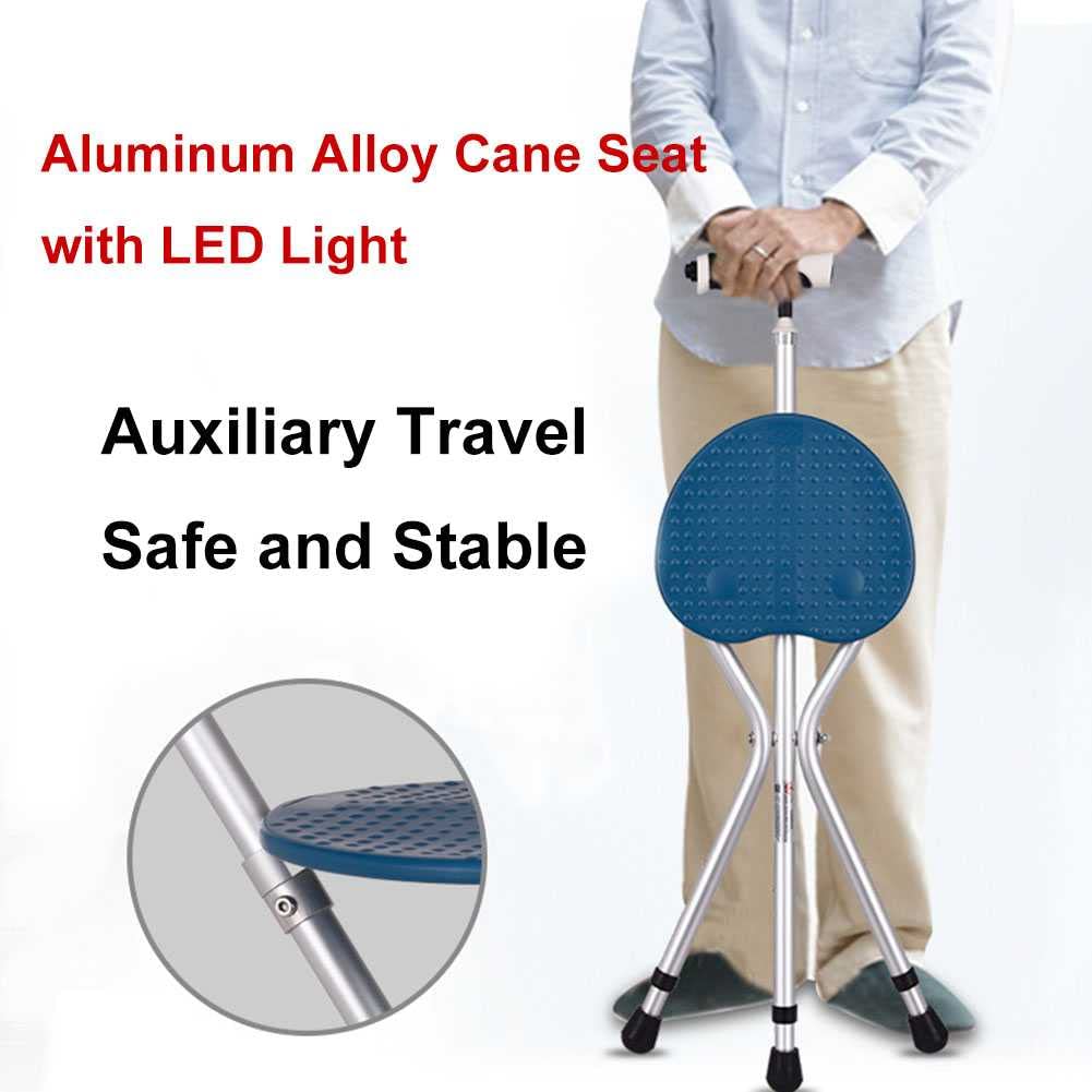 Silla para Bastones, Bastón para trípode con Asiento, Ajustable Bastón para Ancianos, 400 LB Capacidad, 3 Patas Bastón de Altura, para Eventos de Camping (Brown)