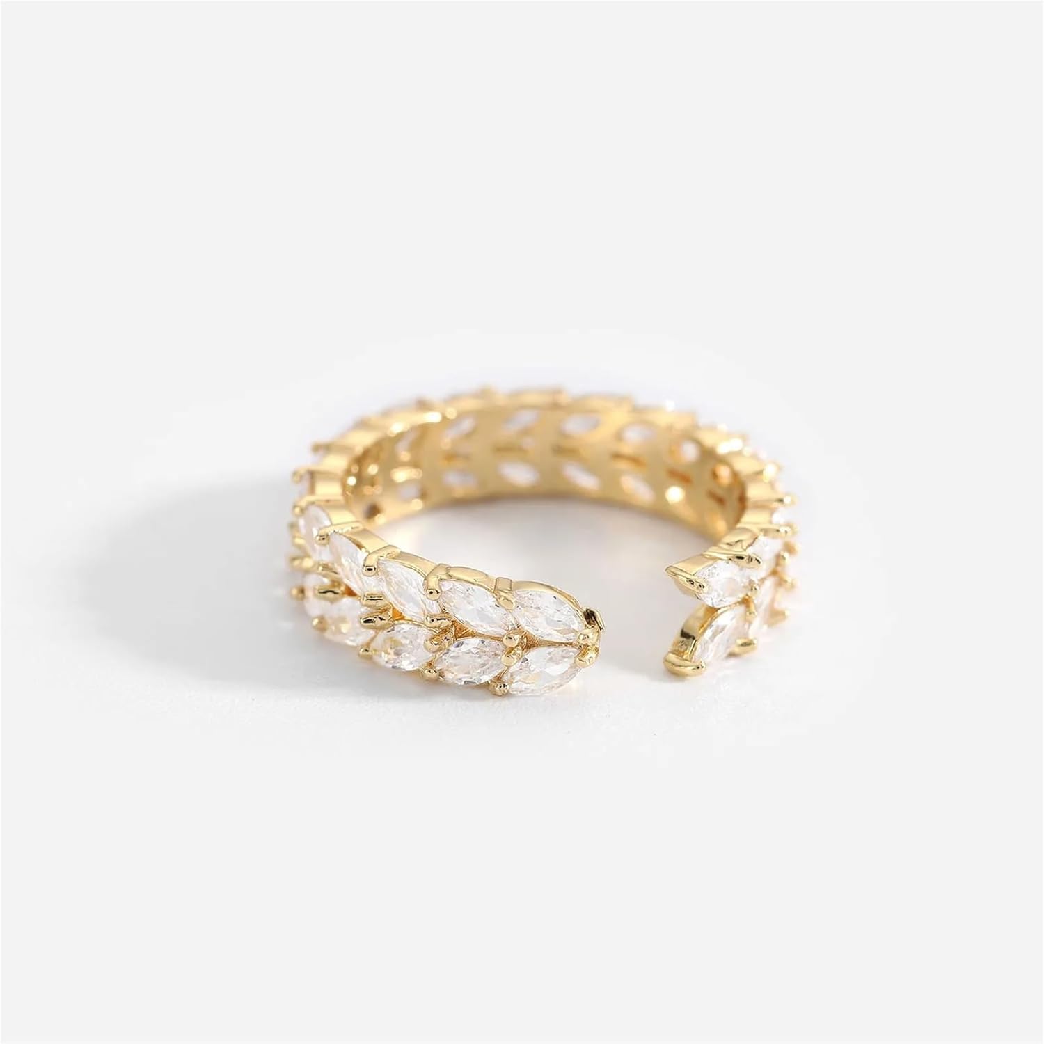 Brass Copper Double Layer Crystal Rings Plain Ring Wheat Open Adjustable Rings Jewelry Women Gift 1Pcs