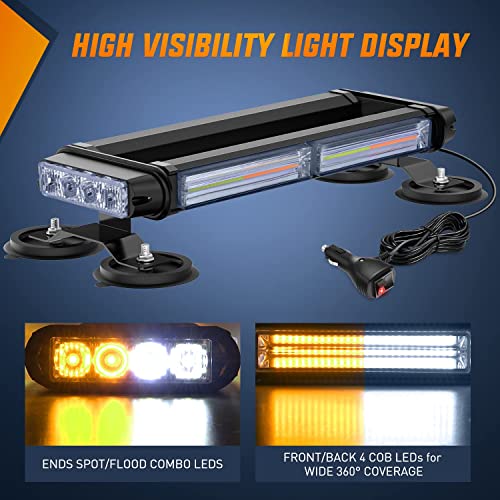 Image of Nilight 14.5 inch Amber White COB LED Strobe Rooftop Flashing Light Bar High Visibility Emergency Hazard Warning Beacon w /Magnetic Base for Safety Vehicles Trucks Pickup Cars Snowplow,2 Years Warranty