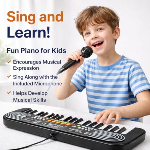 Image of SMARTBOY Piano Keyboard for Kids Boys Girls, Rechargeable, Electronic 37 Keys Microphone Mic, 8 Tones 8 Rhythms, 4 Percussion Sounds, 6 Demo Songs, Play & Record Music, Animal Sound Effects Toy 430CP1
