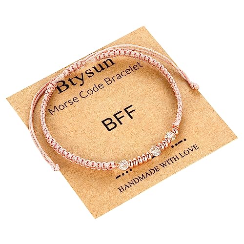 Btysun Morse Code Bracelets for Women Christmas Gift Stocking Stuffers for Teens Pink Braided Bracelets Inspirational Best Friend Birthday Gifts for Her High School Graduation Gifts for Her 2025 Mom Bracelet Jewelry